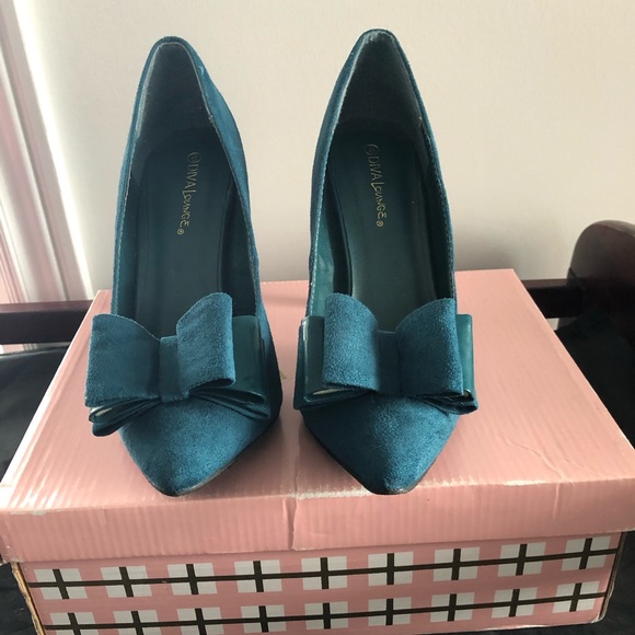 Teal Suede Pumps - Picture 1 of 7